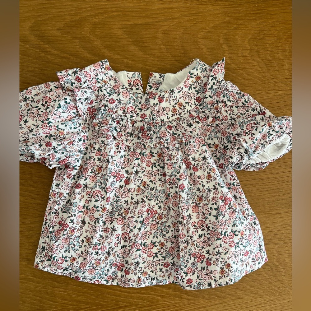 Janie And Jack Infant Girls Pink Floral Ruffle Top Size 6-12 m